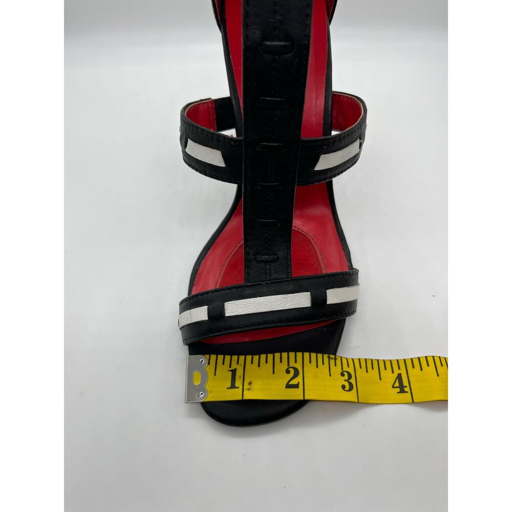 Charles Jourdan Paris Black White & Red Leather Strappy Sandal Heels Women's 7 - Picture 14 of 14